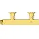 Goldene Brausearmatur von Ideal Standard mit zwei Auslassöffnungen, einer geraden Form und einer klaren, glänzenden Oberfläche.